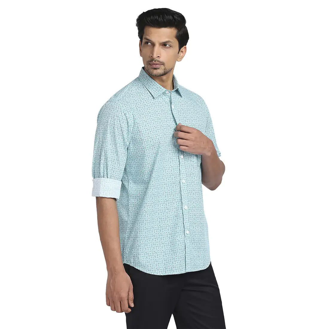 Men Green Tailored Fit Print Cotton Full Sleeve Shirts - Image 2