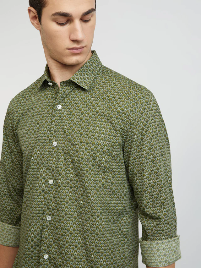 Men Green Tailored Fit Print Cotton Full Sleeve Shirts - Image 6