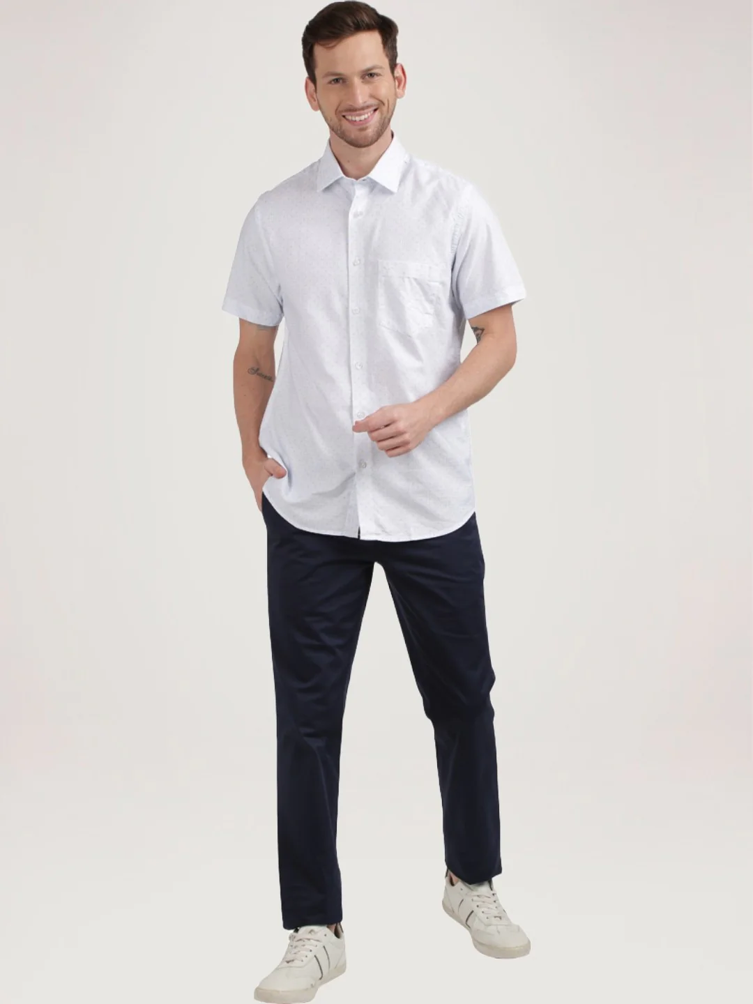 Men Green Tailored Fit Print Cotton Half Sleeve Shirts
