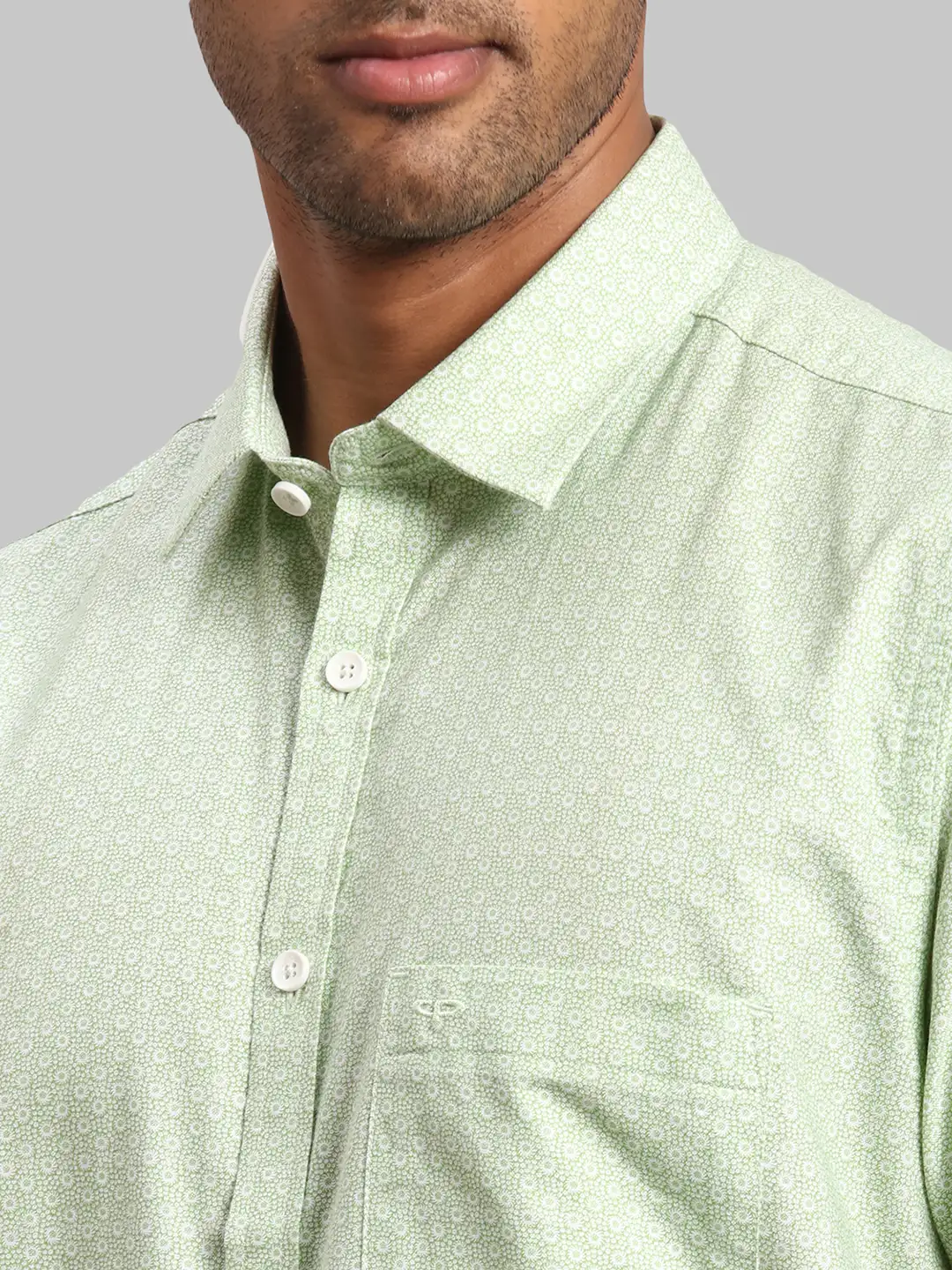 Men Green Tailored Fit Print Cotton Half Sleeve Shirts - Image 6