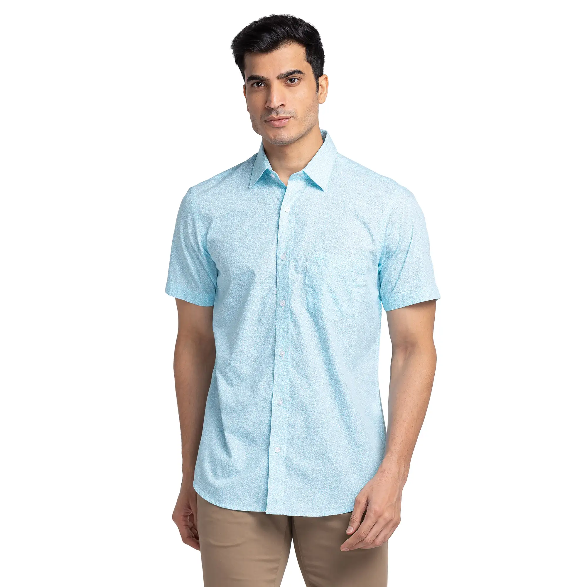 Men Green Tailored Fit Print Cotton Half Sleeve Shirts