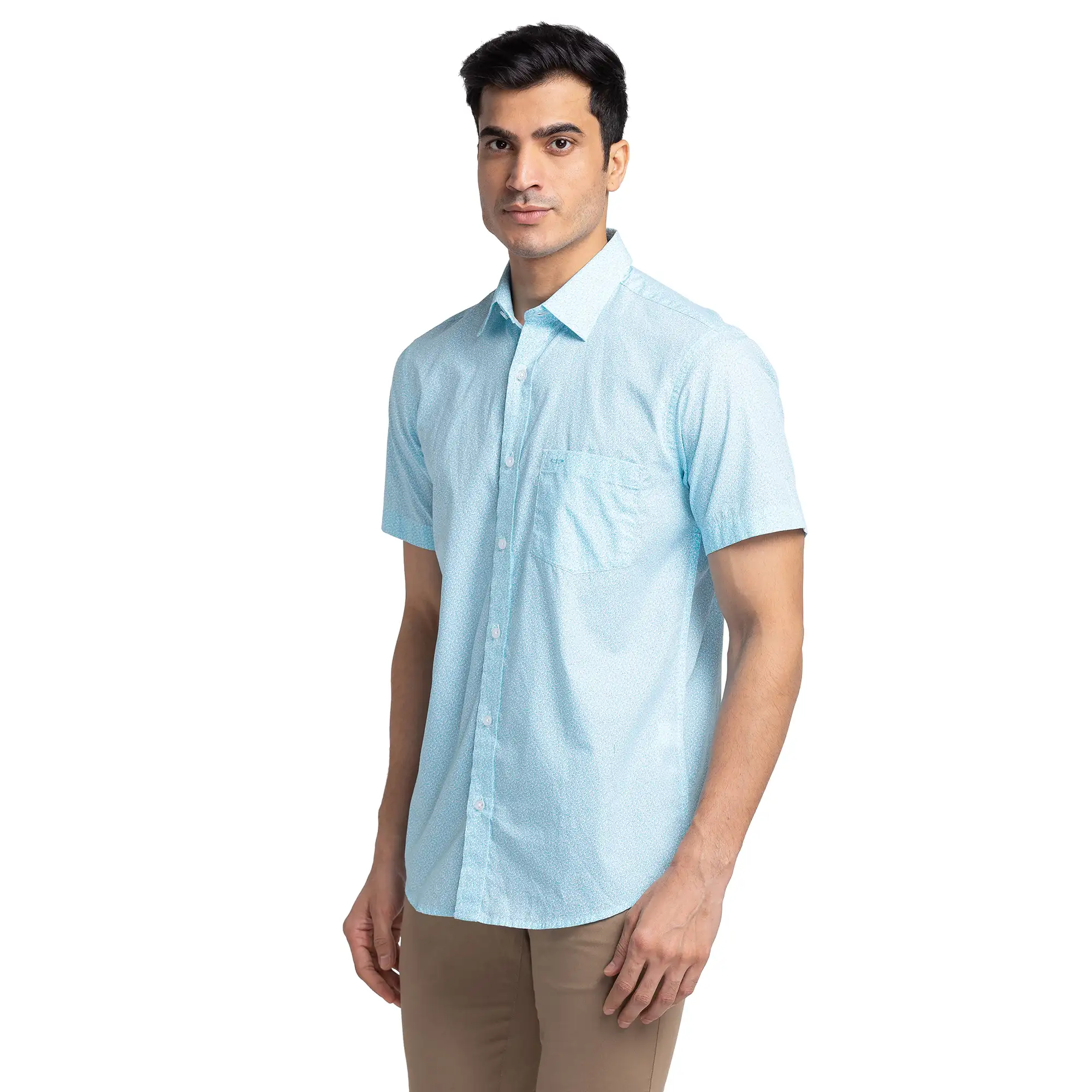 Men Green Tailored Fit Print Cotton Half Sleeve Shirts - Image 3