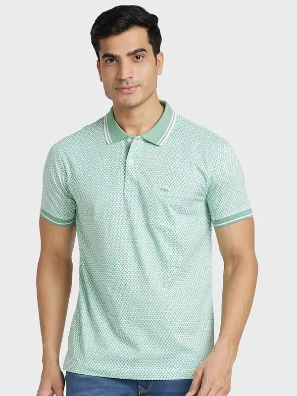 Men Green Tailored Fit Print Cotton Half Sleeve T-Shirt