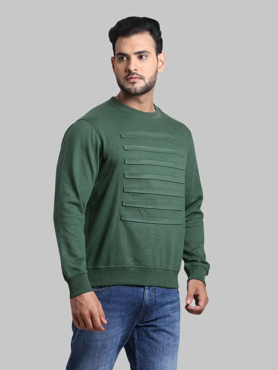 Men Green Tailored Fit Print Cotton Polyester Blend Full Sleeve Round Collar Sweatshirts - Image 2