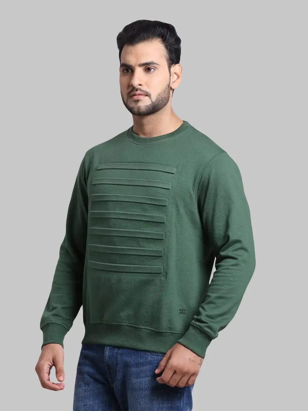 Men Green Tailored Fit Print Cotton Polyester Blend Full Sleeve Round Collar Sweatshirts - Image 3