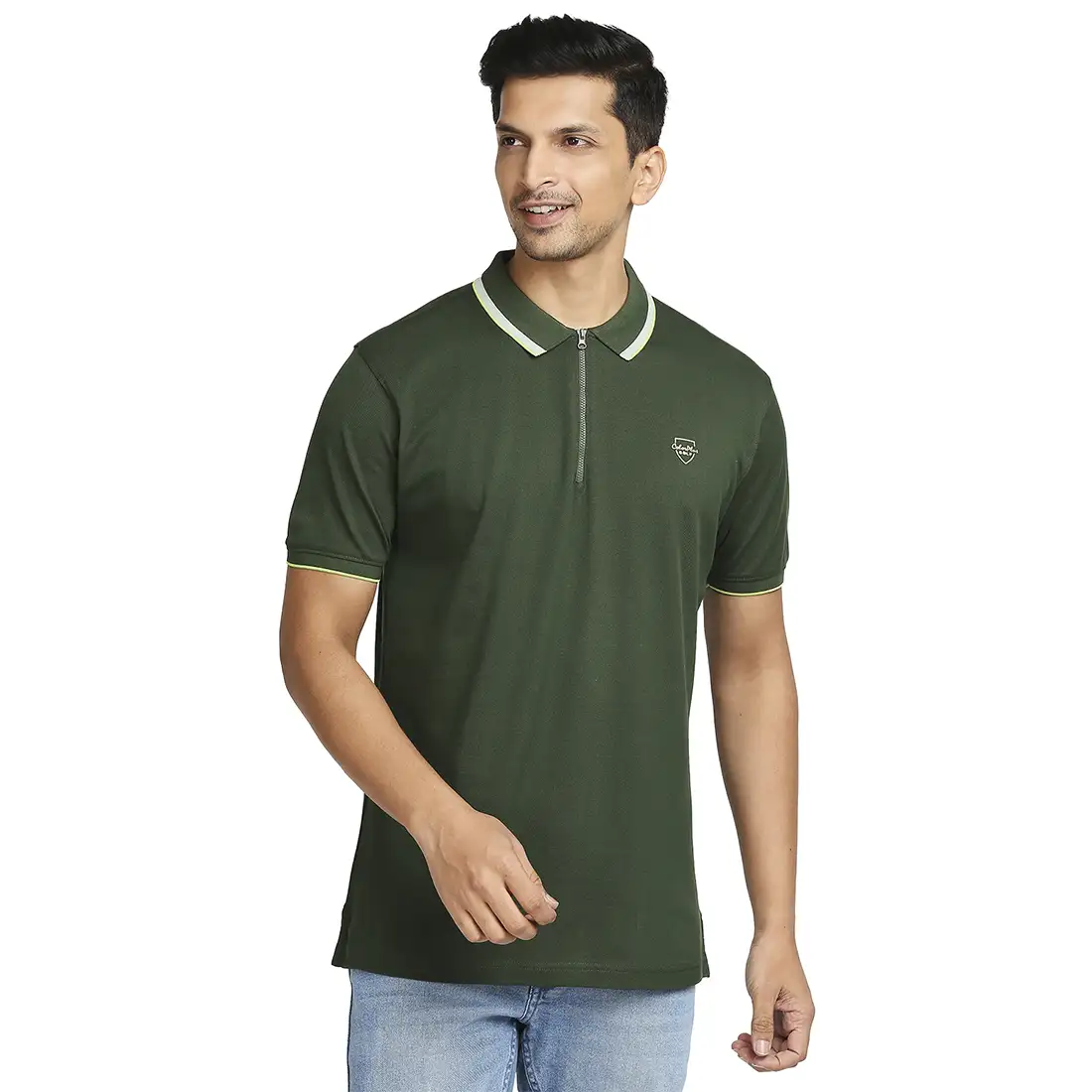 Men Green Tailored Fit Solid Cotton Half Sleeve T-Shirt