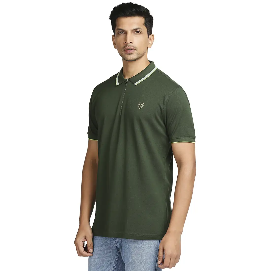 Men Green Tailored Fit Solid Cotton Half Sleeve T-Shirt - Image 3