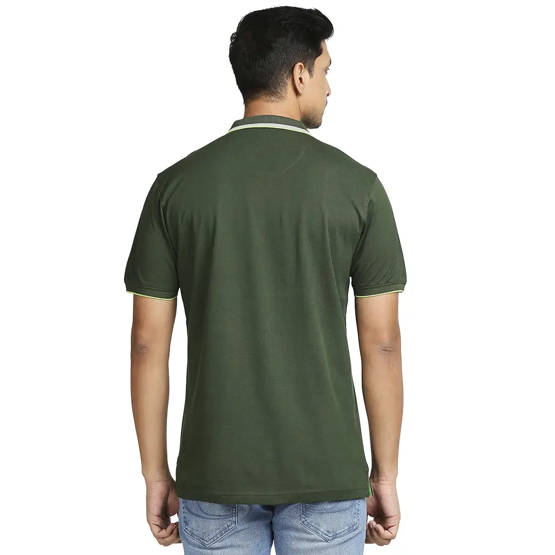 Men Green Tailored Fit Solid Cotton Half Sleeve T-Shirt - Image 4