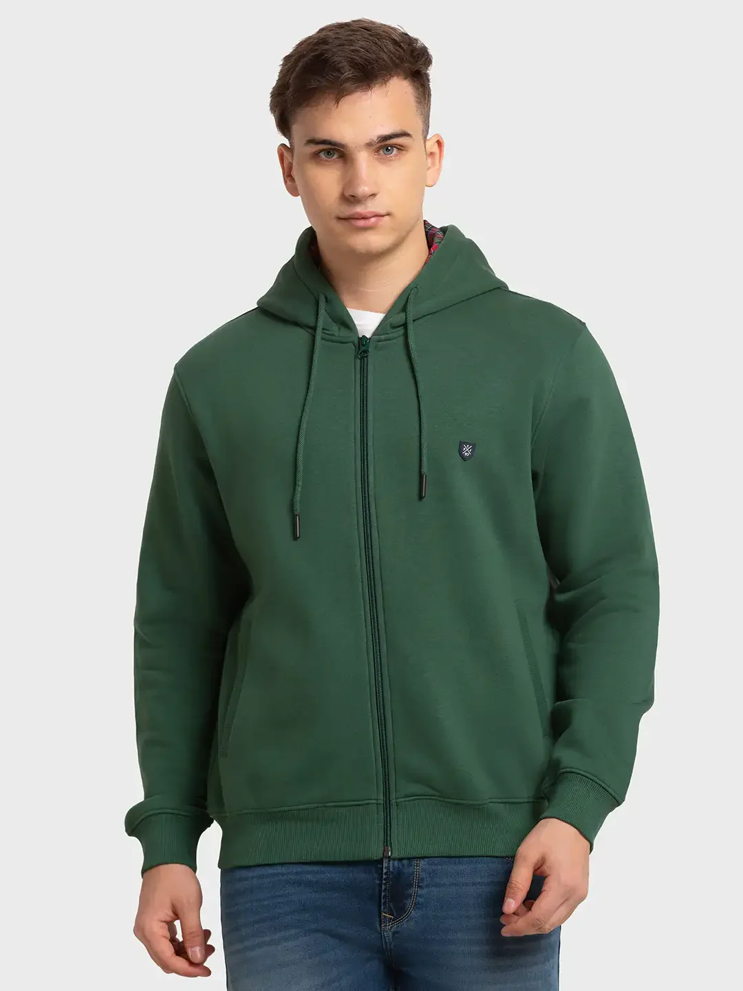 Men Green Tailored Fit Solid Cotton Polyester Blend Full Sleeve Henley Neck Collar Sweatshirts