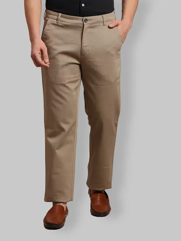 Men Green Tailored Fit Solid Piece Dyed Cotton Blend Trouser
