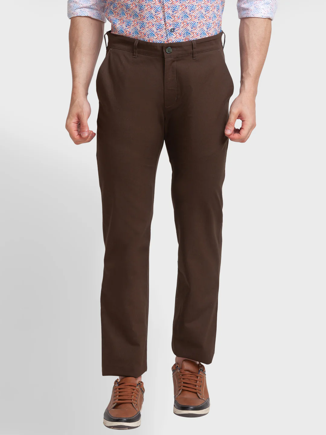 Men Green Tailored Fit Solid Piece Dyed Cotton Blend Trouser - Image 5