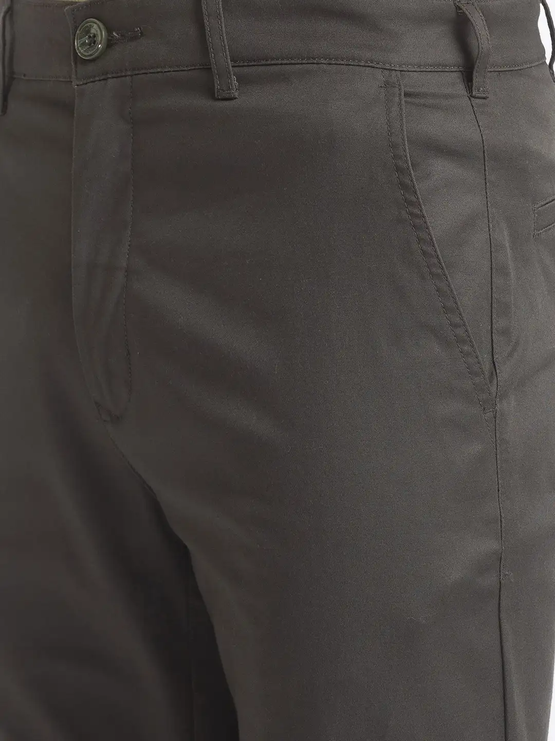 Men Green Tailored Fit Solid Piece Dyed Cotton Blend Trouser - Image 6
