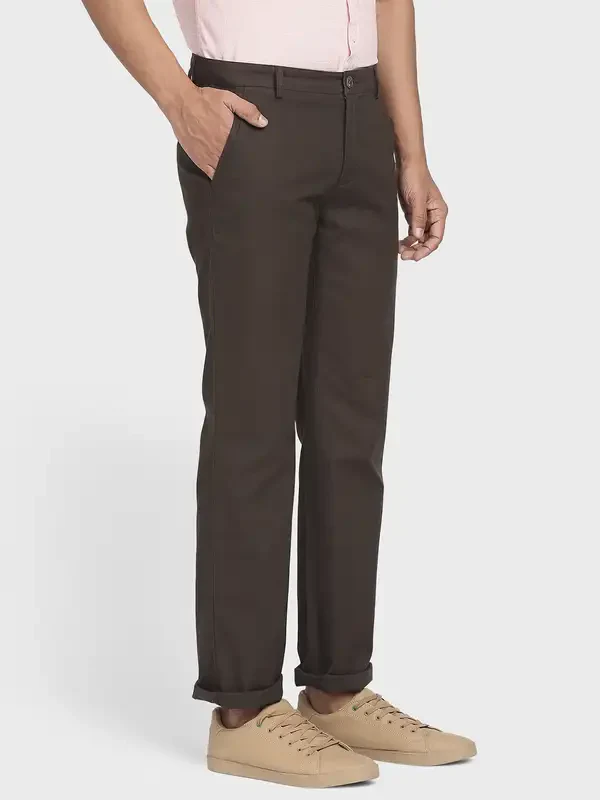 Men Green Tailored Fit Solid Piece Dyed Cotton Blend Trouser - Image 2