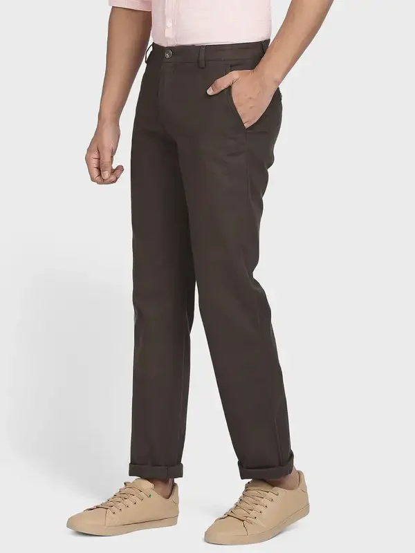 Men Green Tailored Fit Solid Piece Dyed Cotton Blend Trouser - Image 3