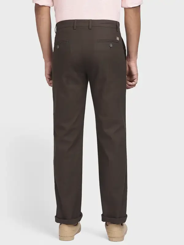 Men Green Tailored Fit Solid Piece Dyed Cotton Blend Trouser - Image 4