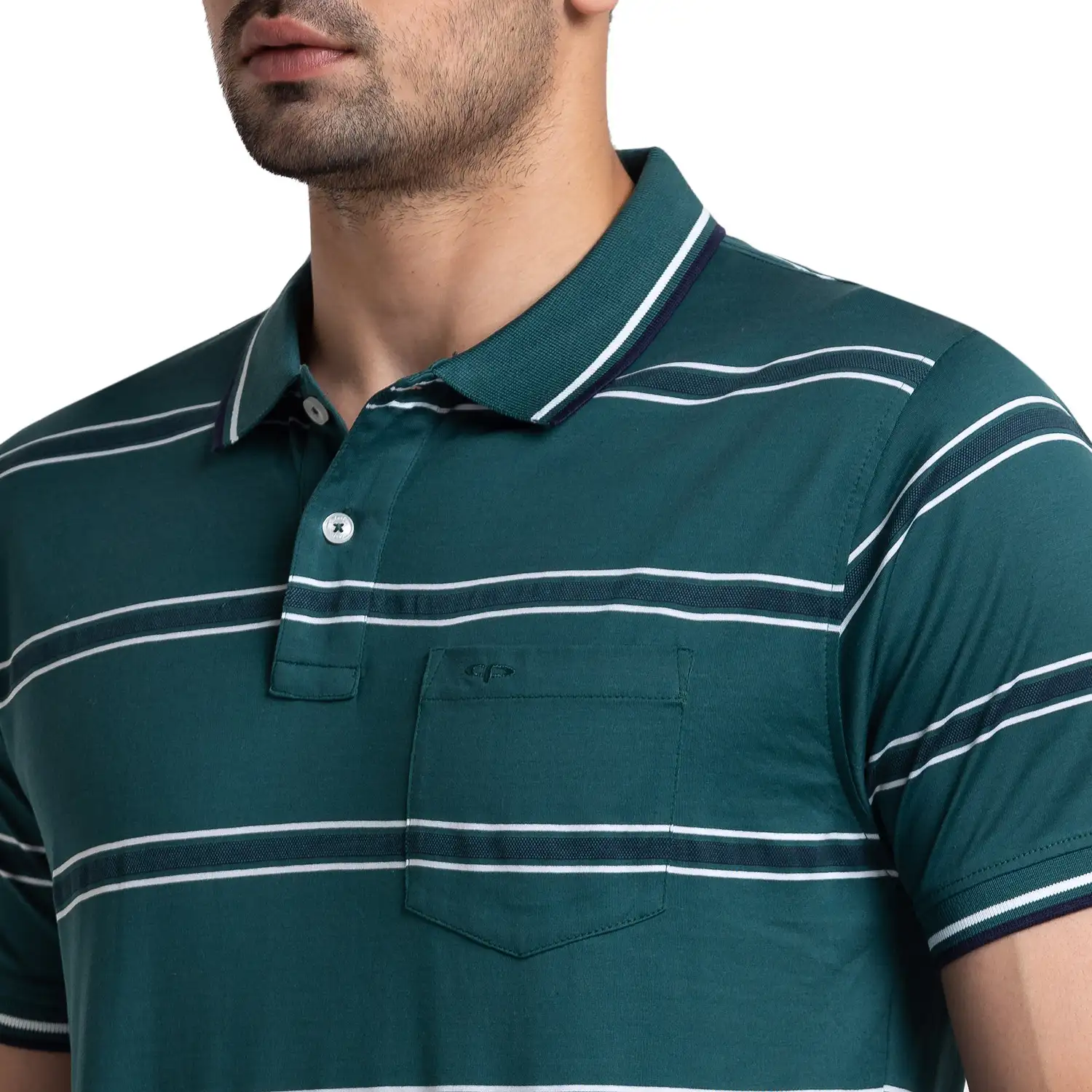 Men Green Tailored Fit Stripe Cotton Half Sleeve T-Shirt - Image 6