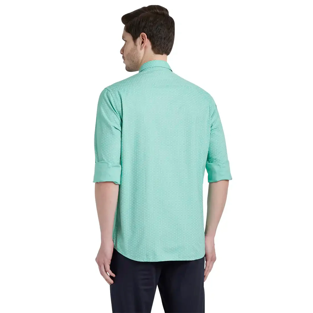 Men Green Tailored Fit Yarn Dyed/Print Cotton Full Sleeve Shirts - Image 4