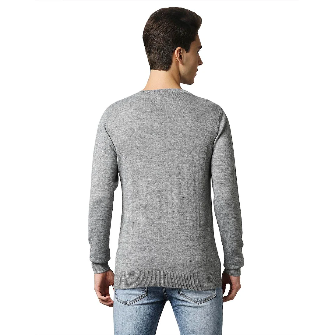 Men Grey Acrylic Wool Blend Full Sleeve V Neck Collar Sweaters - Image 4