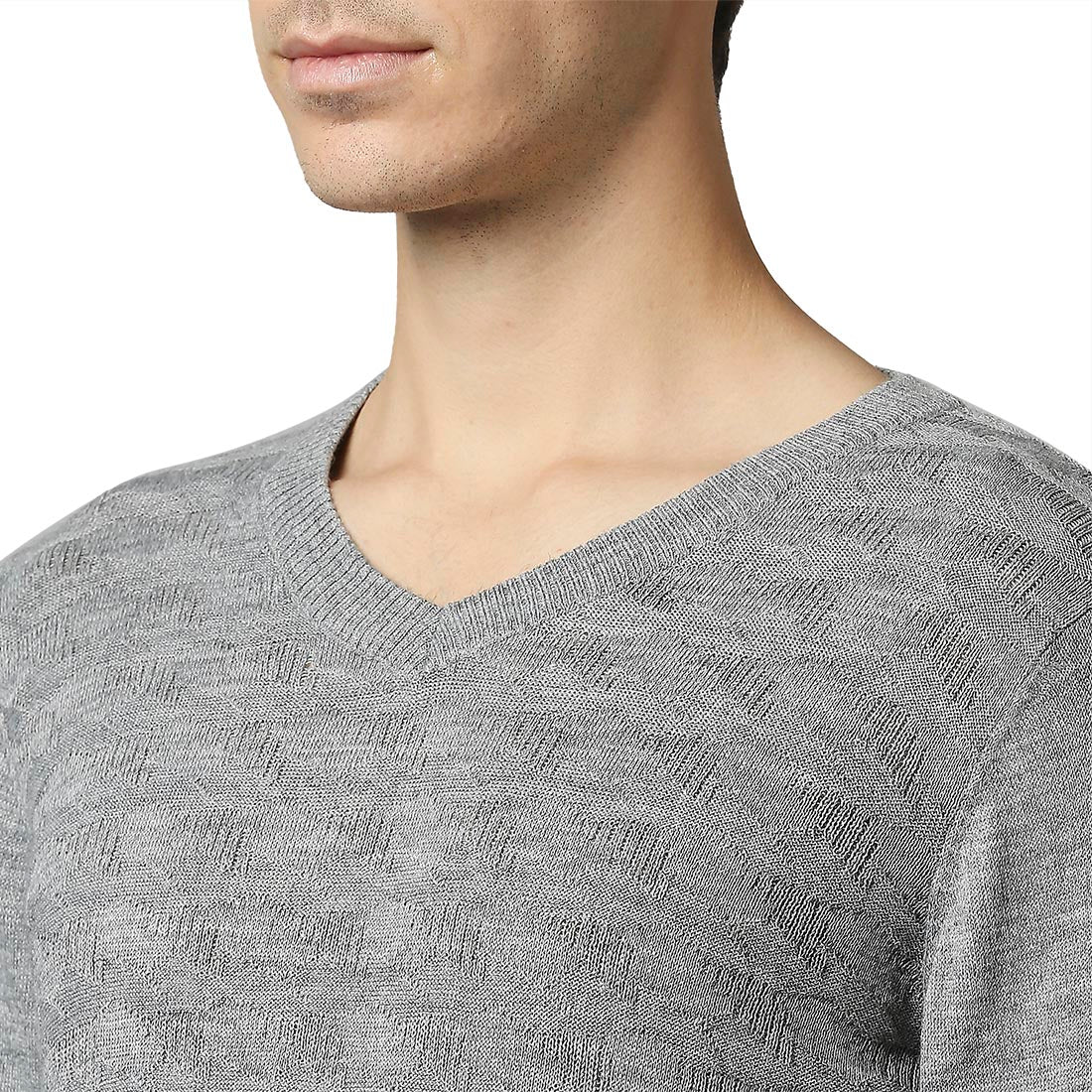 Men Grey Acrylic Wool Blend Full Sleeve V Neck Collar Sweaters - Image 6