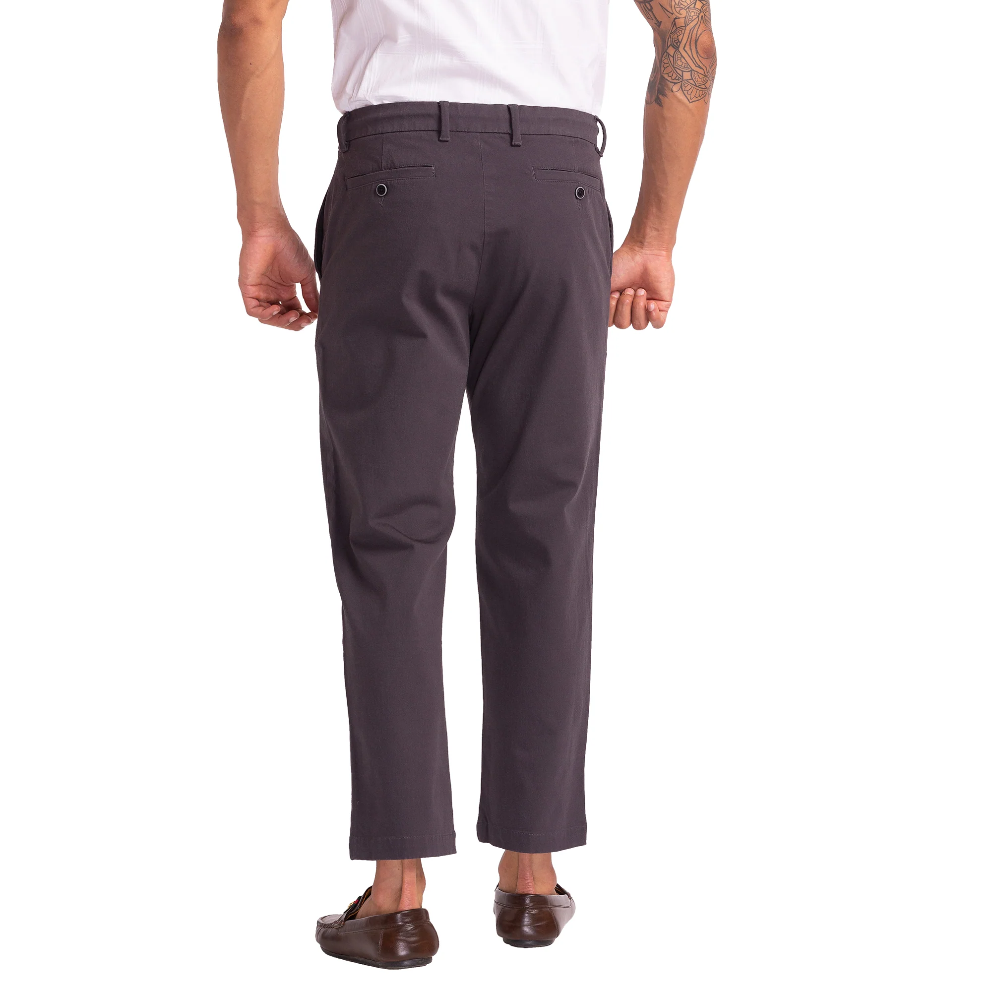 Men Grey Carrot Fit Solid Cotton Blend Trouser - Image 5