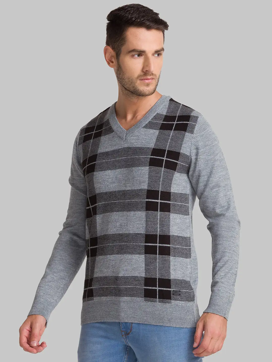 Men Grey Checks Acrylic Blend Full Sleeve Sweaters - Image 3