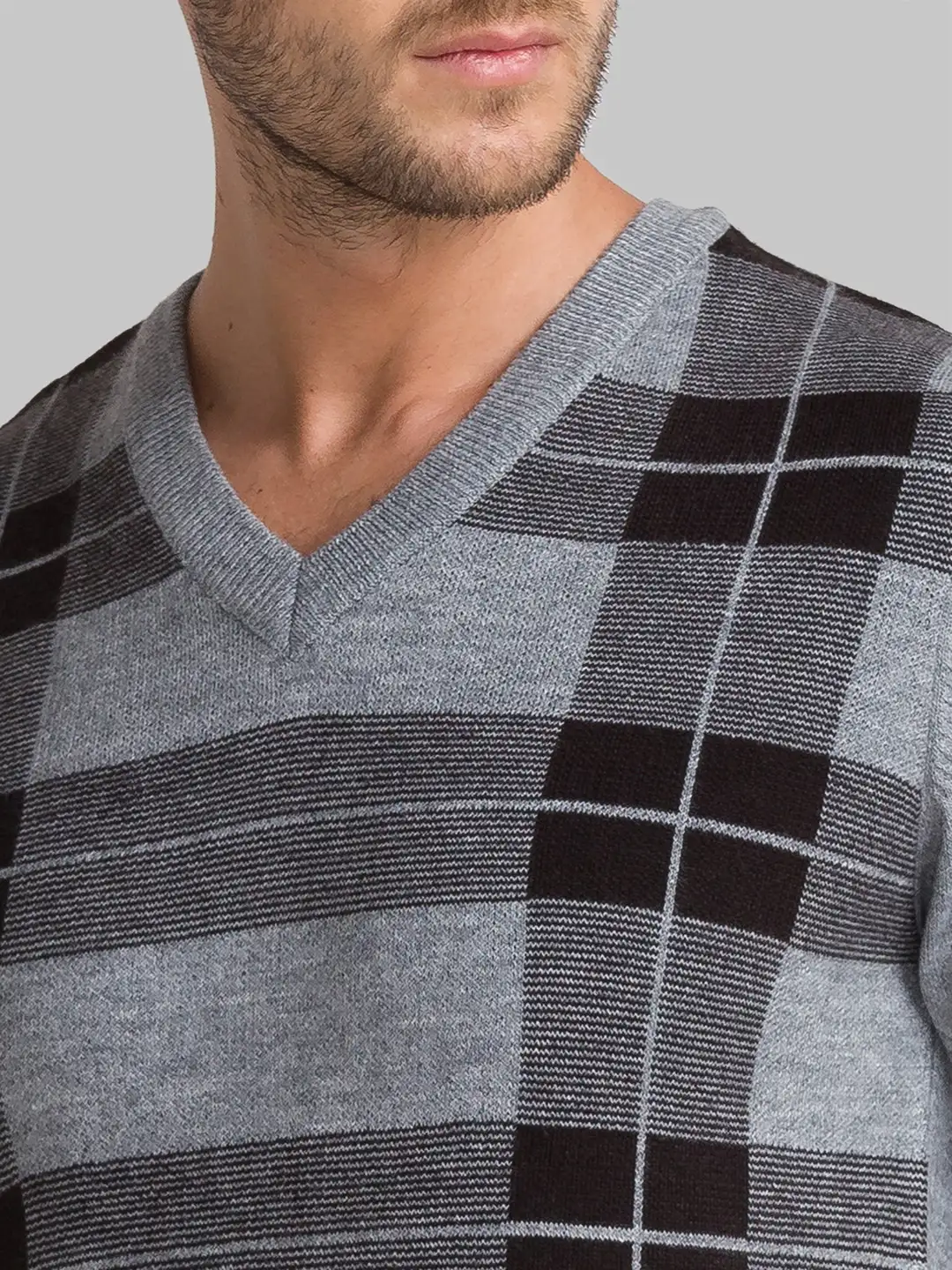 Men Grey Checks Acrylic Blend Full Sleeve Sweaters - Image 6