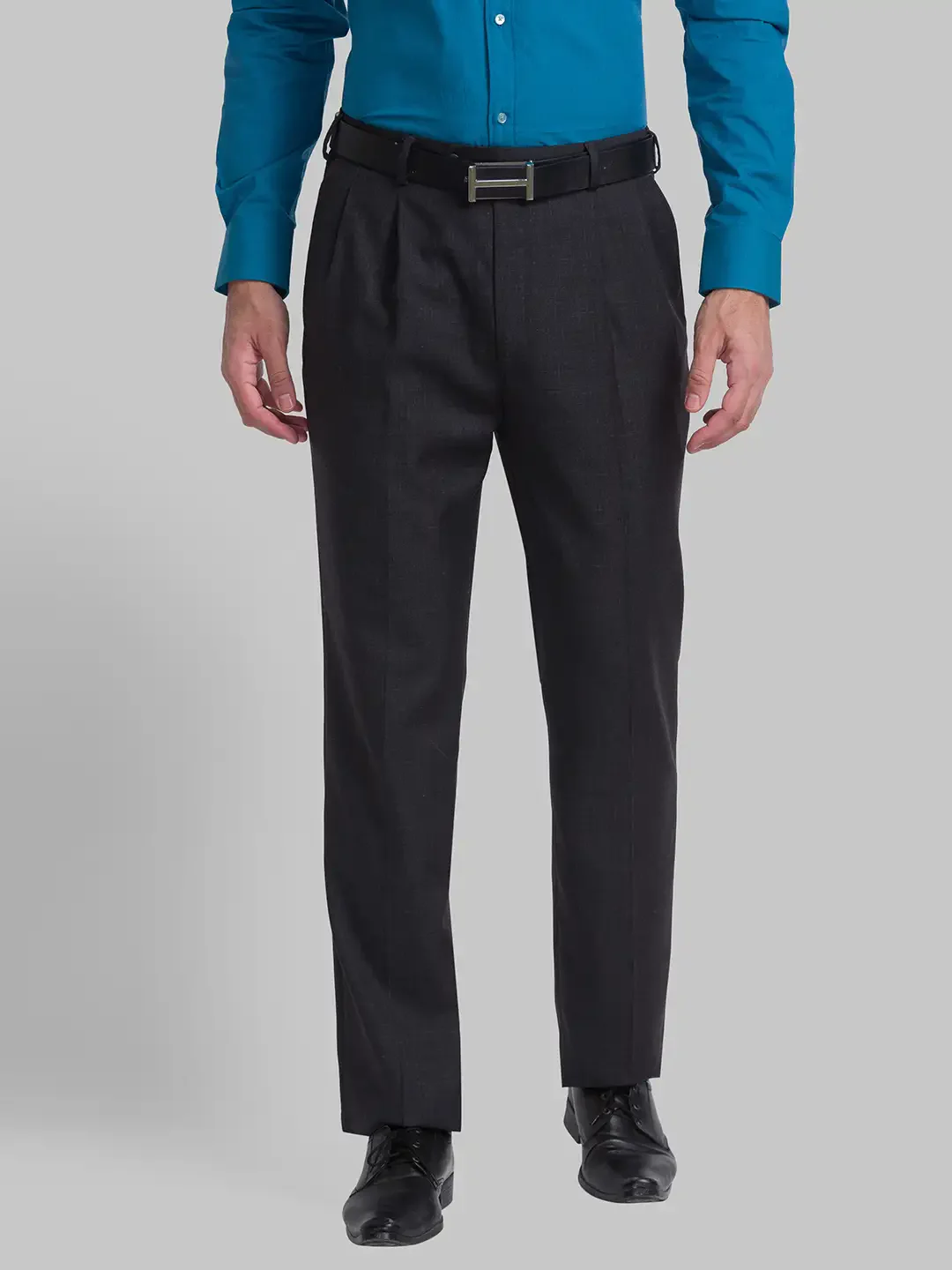Men Grey Classic Fit Checks Polyester Blend Trouser