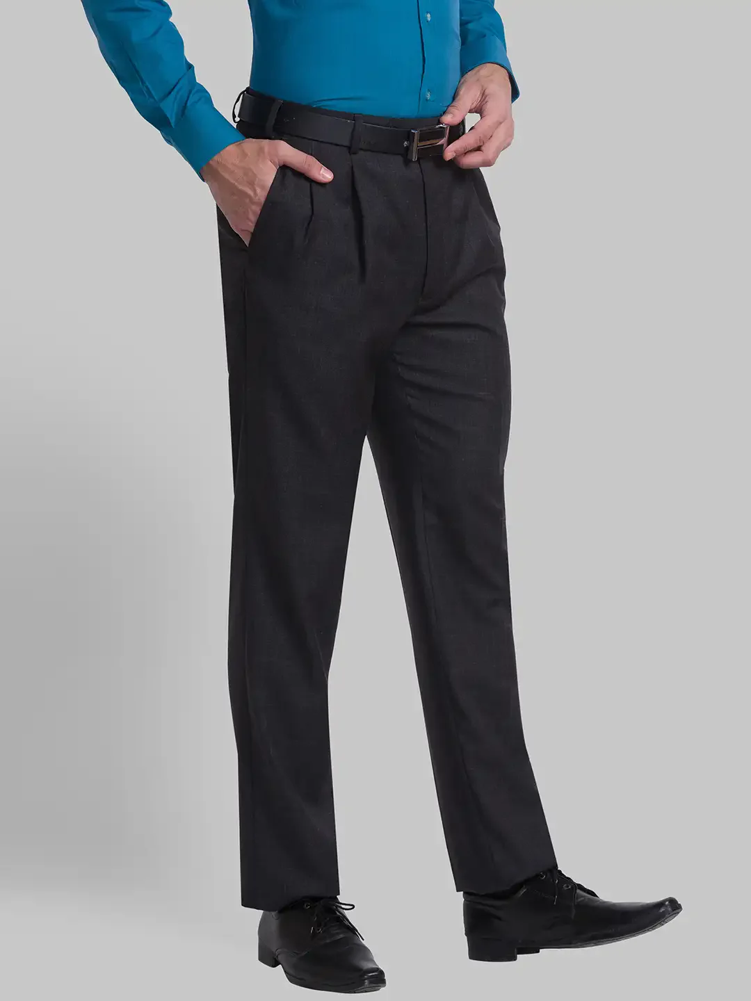 Men Grey Classic Fit Checks Polyester Blend Trouser - Image 2