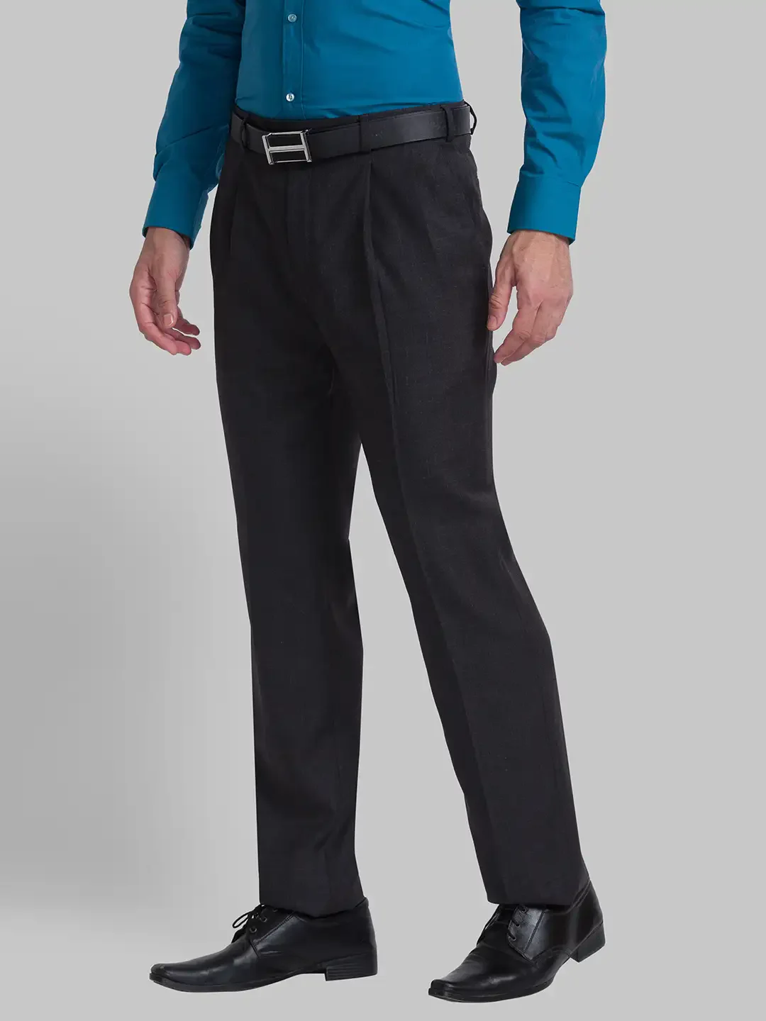 Men Grey Classic Fit Checks Polyester Blend Trouser - Image 3