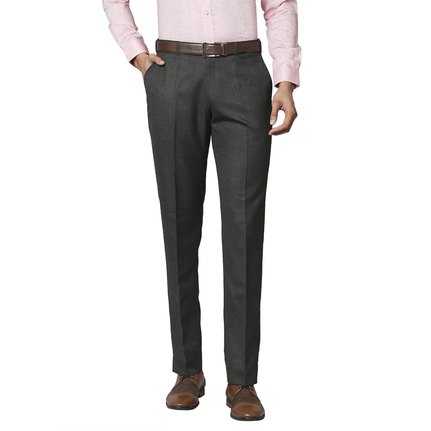 Men Grey Classic Fit Solid Polyester Blend Trouser