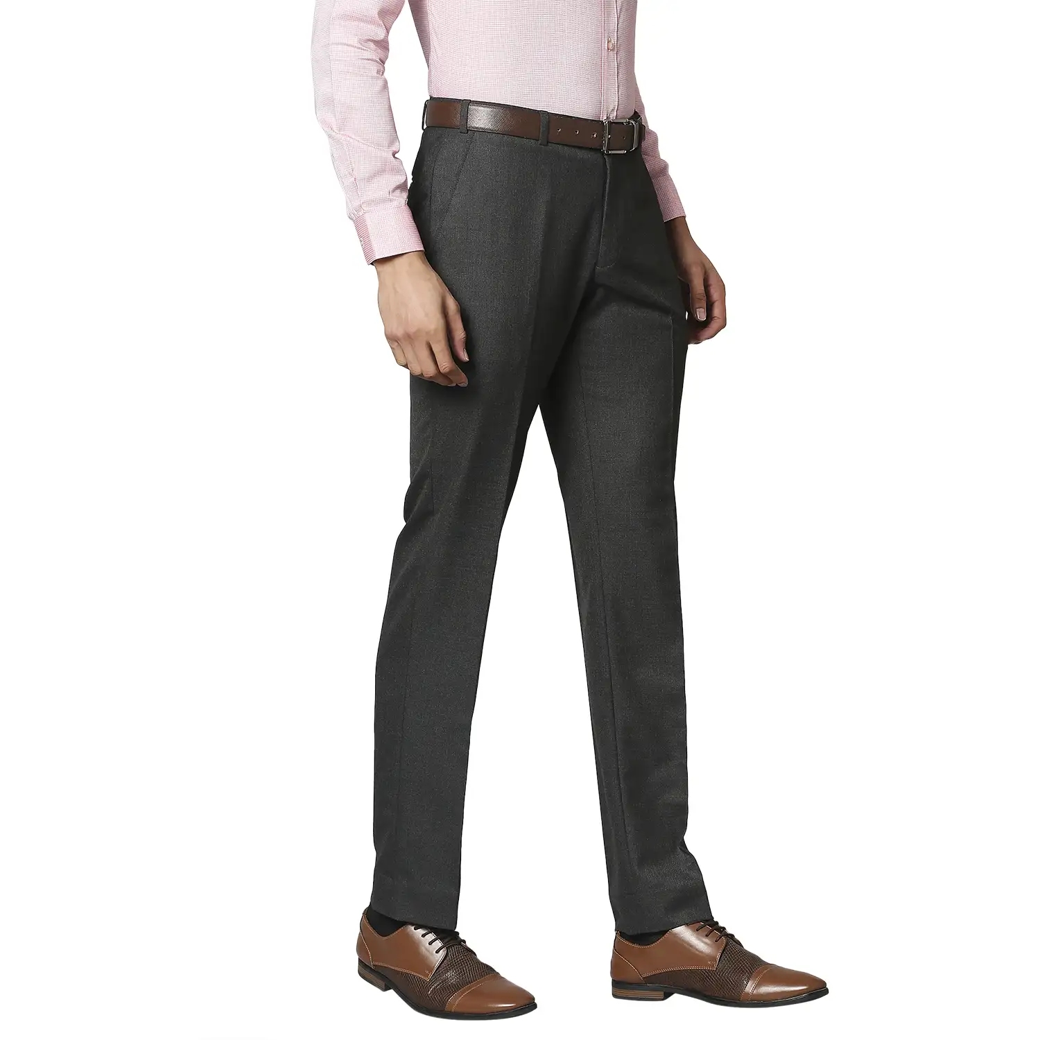 Men Grey Classic Fit Solid Polyester Blend Trouser - Image 2