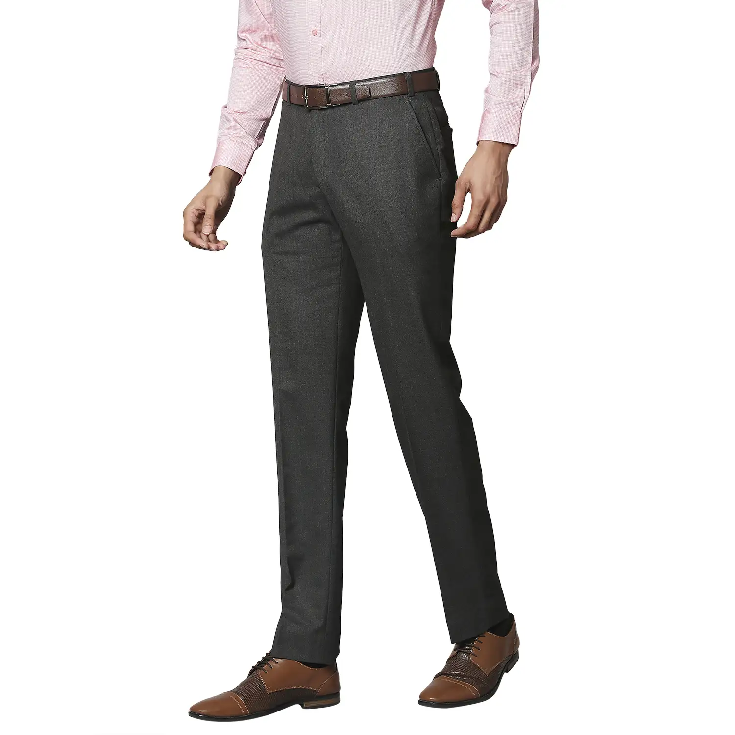 Men Grey Classic Fit Solid Polyester Blend Trouser - Image 3