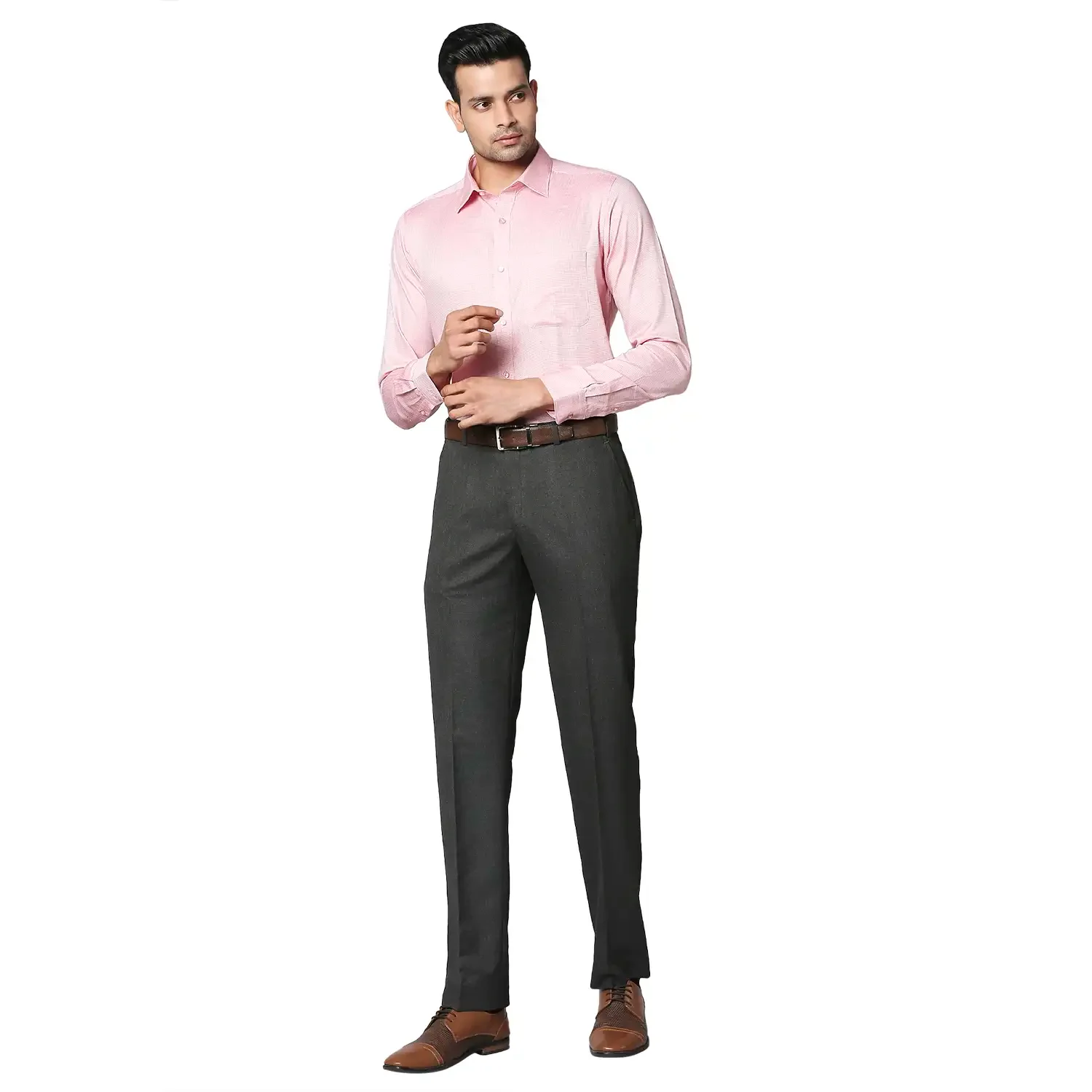 Men Grey Classic Fit Solid Polyester Blend Trouser - Image 5