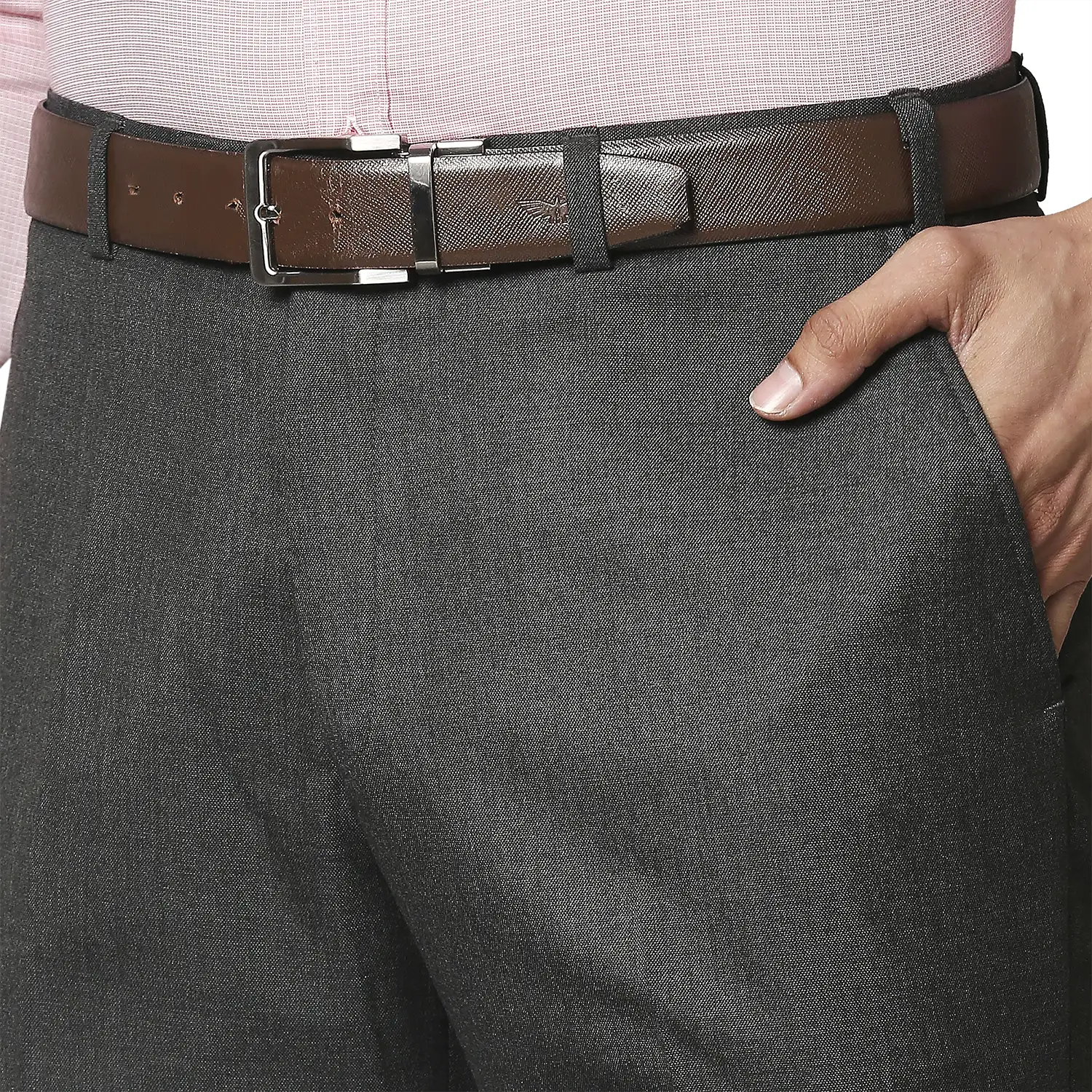 Men Grey Classic Fit Solid Polyester Blend Trouser - Image 6