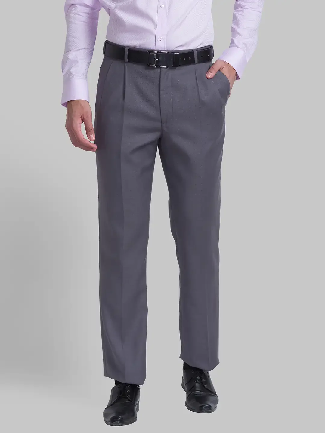 Men Grey Classic Fit Structure Polyester Blend Trouser