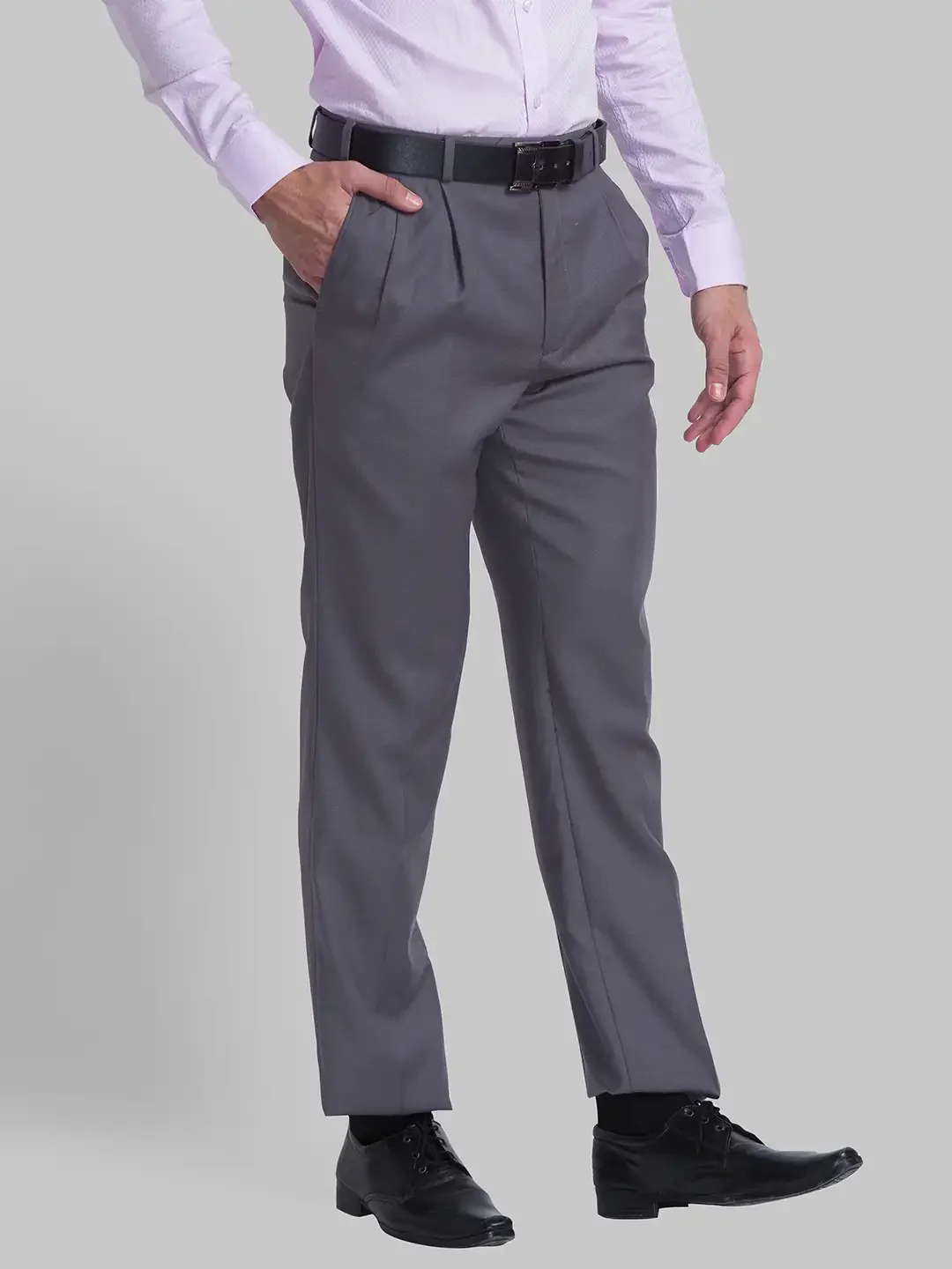 Men Grey Classic Fit Structure Polyester Blend Trouser - Image 2