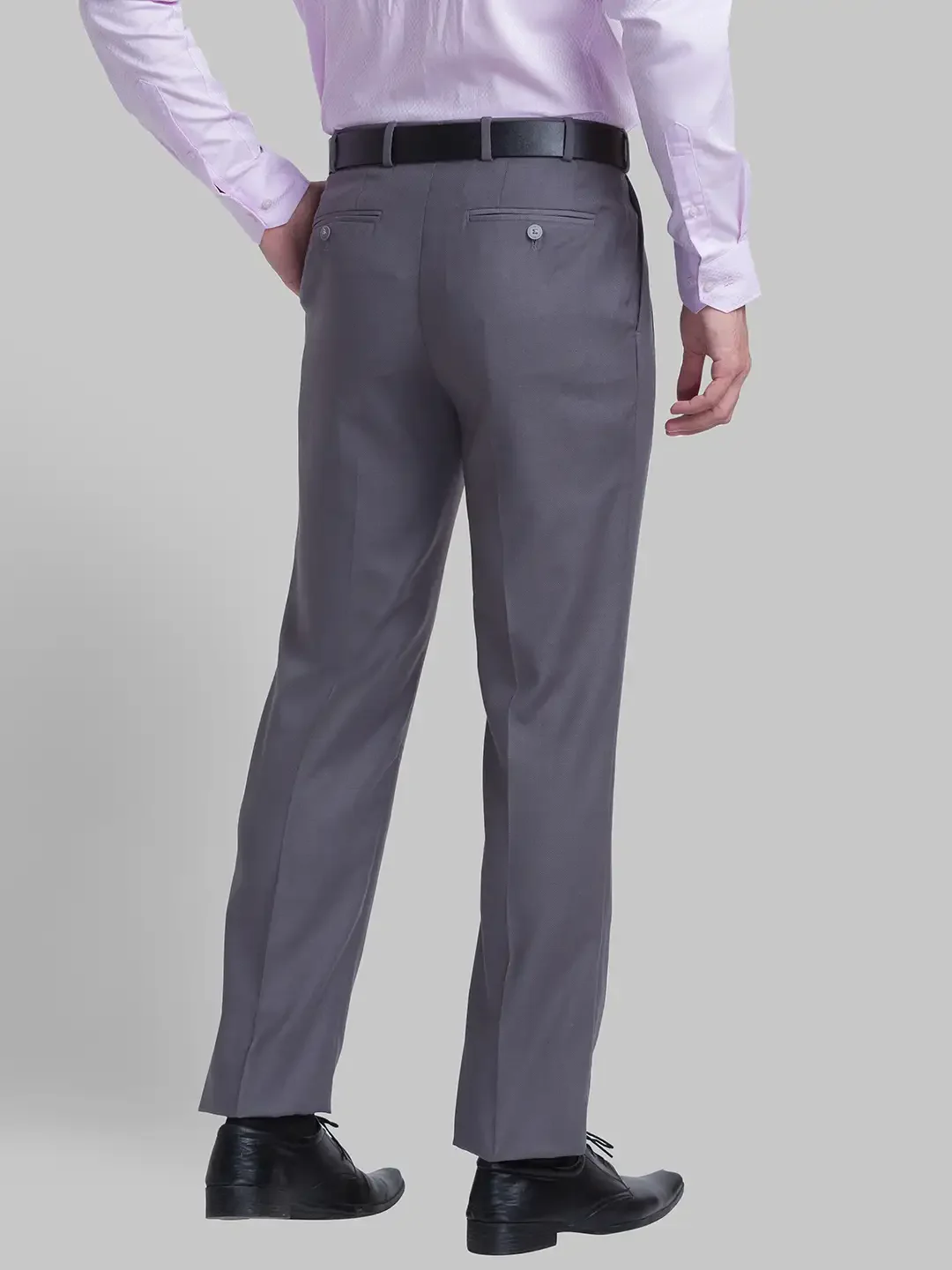 Men Grey Classic Fit Structure Polyester Blend Trouser - Image 4