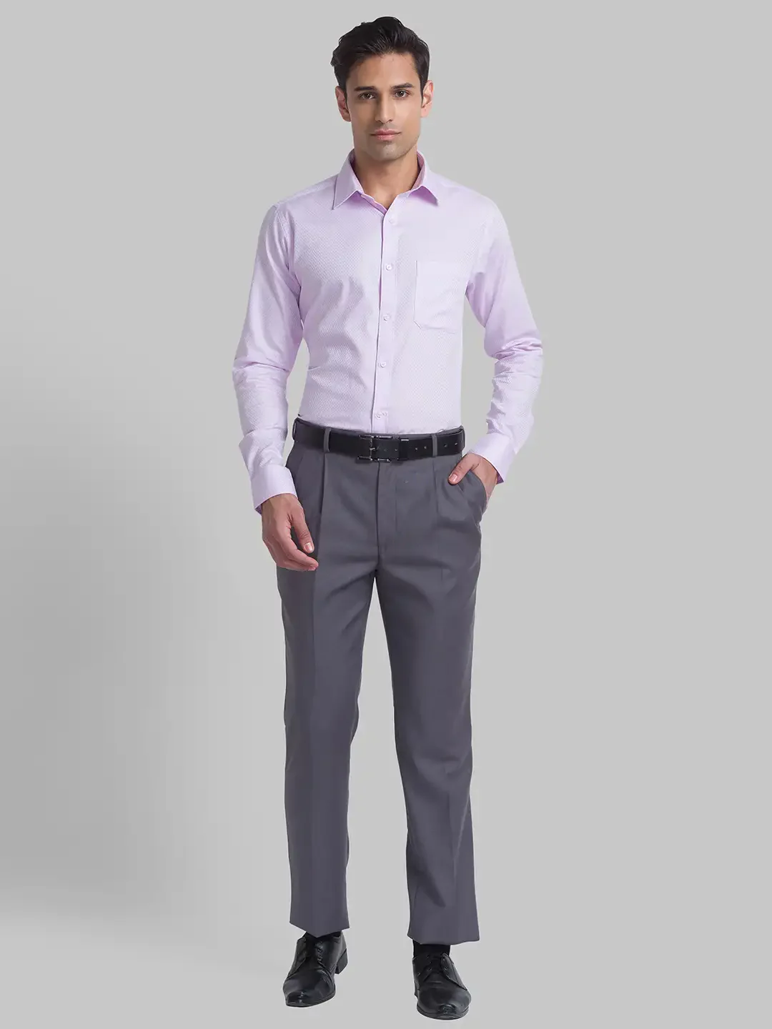 Men Grey Classic Fit Structure Polyester Blend Trouser - Image 5