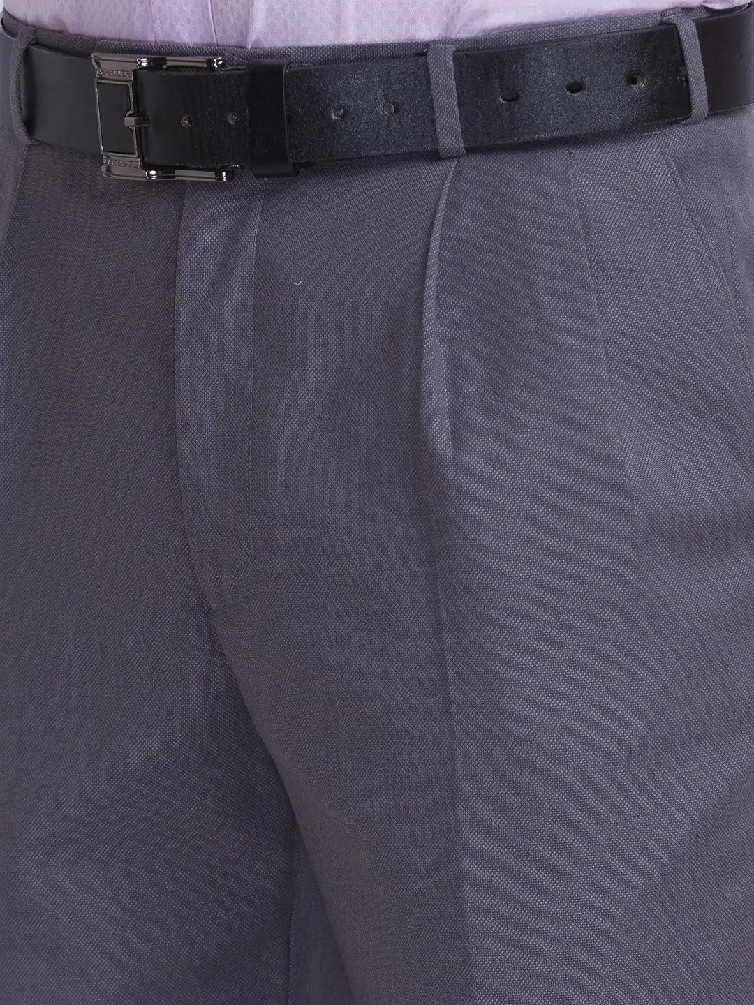 Men Grey Classic Fit Structure Polyester Blend Trouser - Image 6