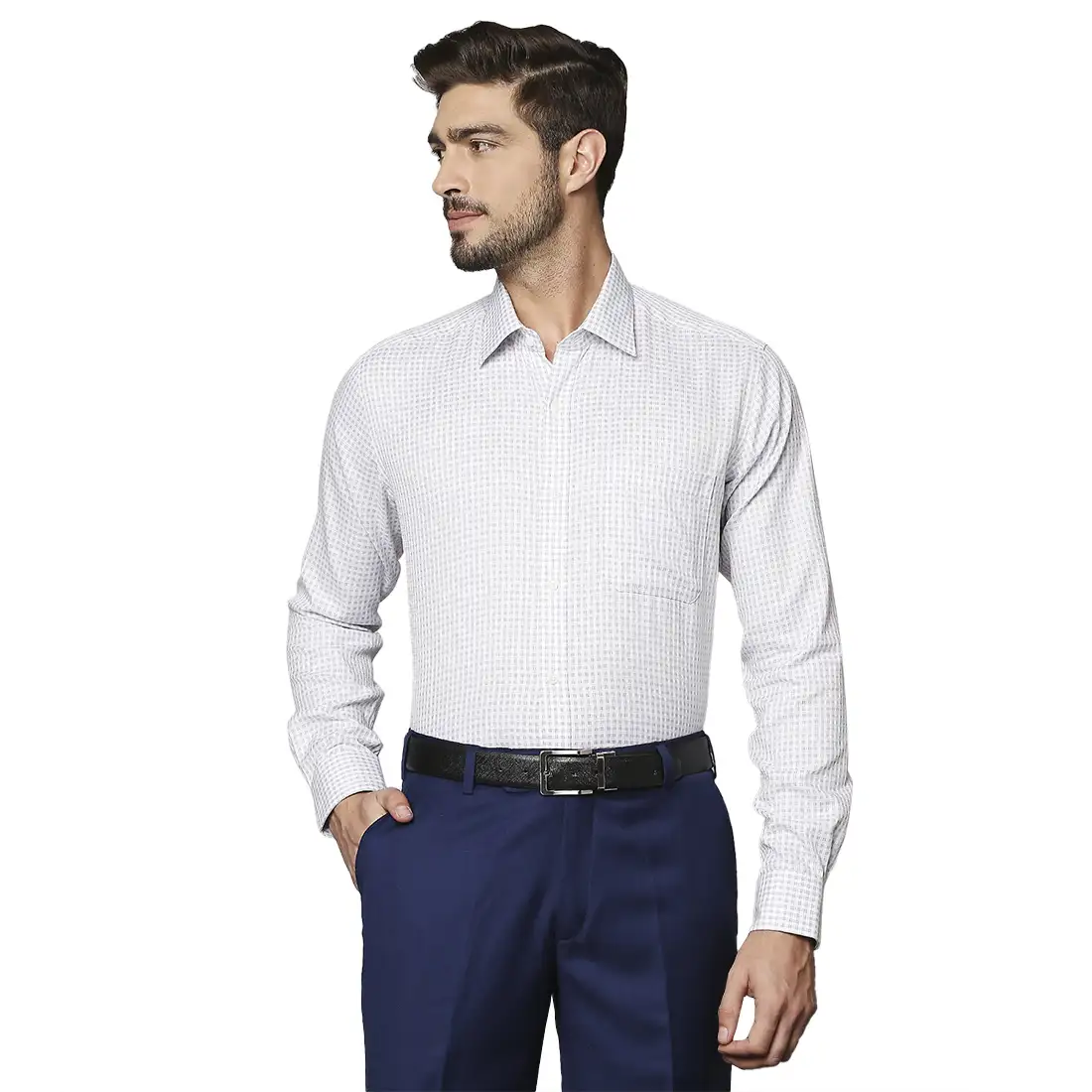 Men Grey Contemporary Fit Checks Cotton Full Sleeve Shirts