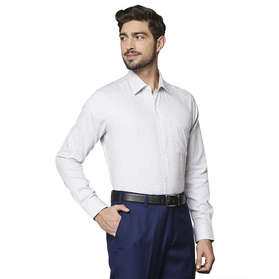Men Grey Contemporary Fit Checks Cotton Full Sleeve Shirts - Image 2