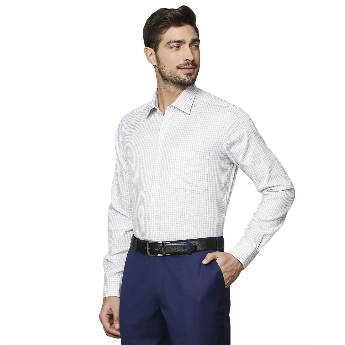 Men Grey Contemporary Fit Checks Cotton Full Sleeve Shirts - Image 3