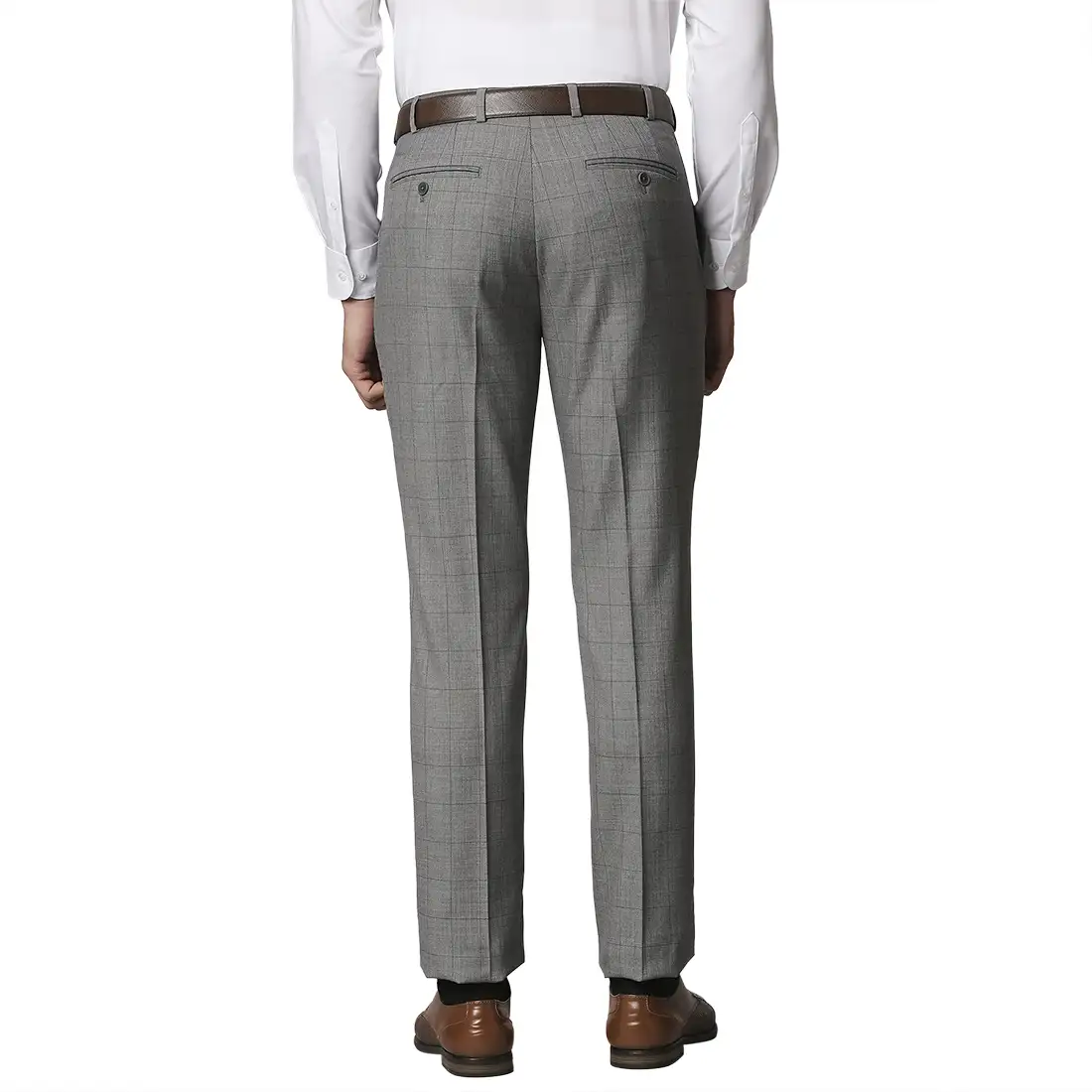 Men Grey Contemporary Fit Checks Polyester Blend Trouser - Image 4
