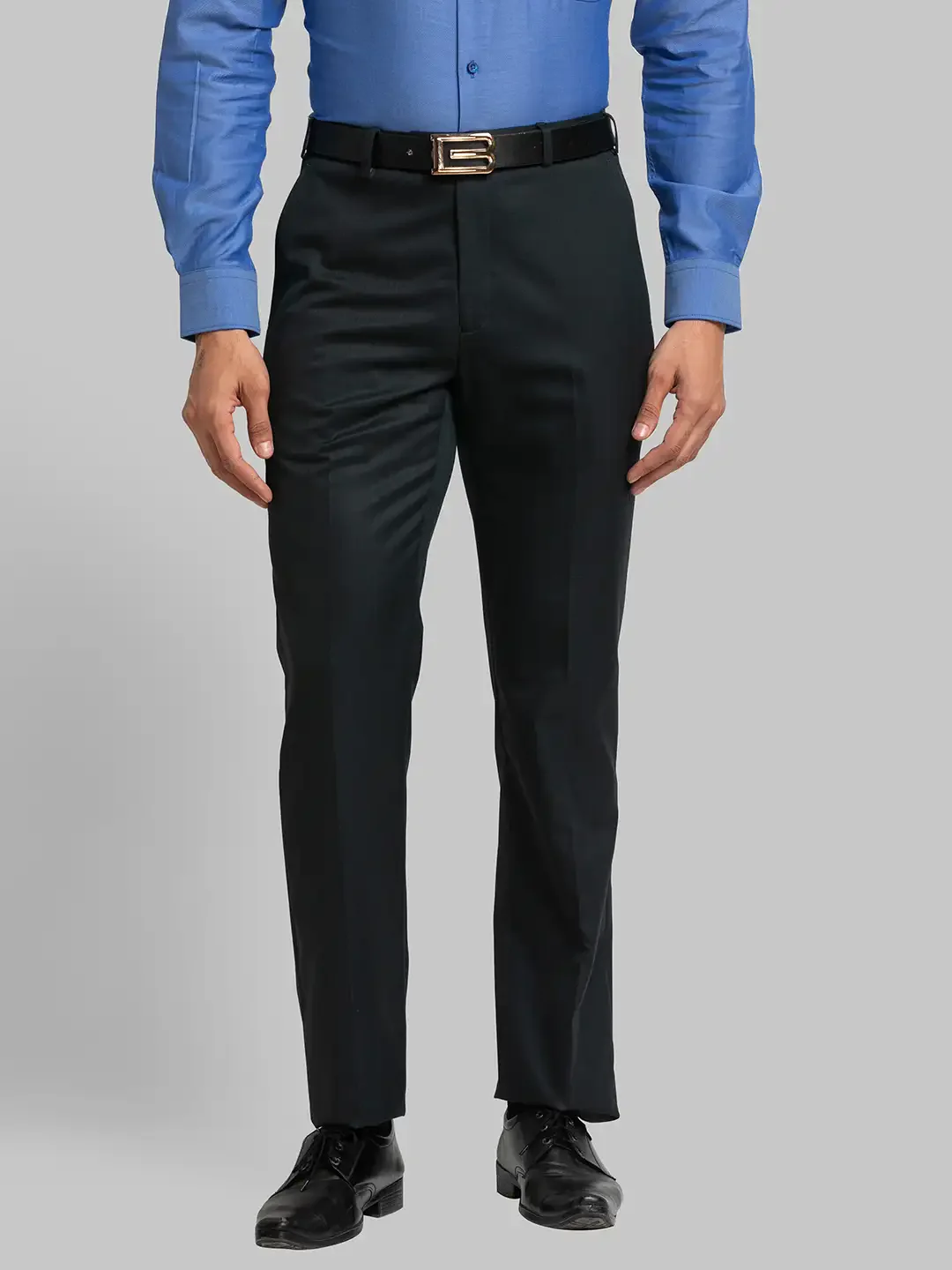 Men Grey Contemporary Fit Checks Polyester Blend Trouser