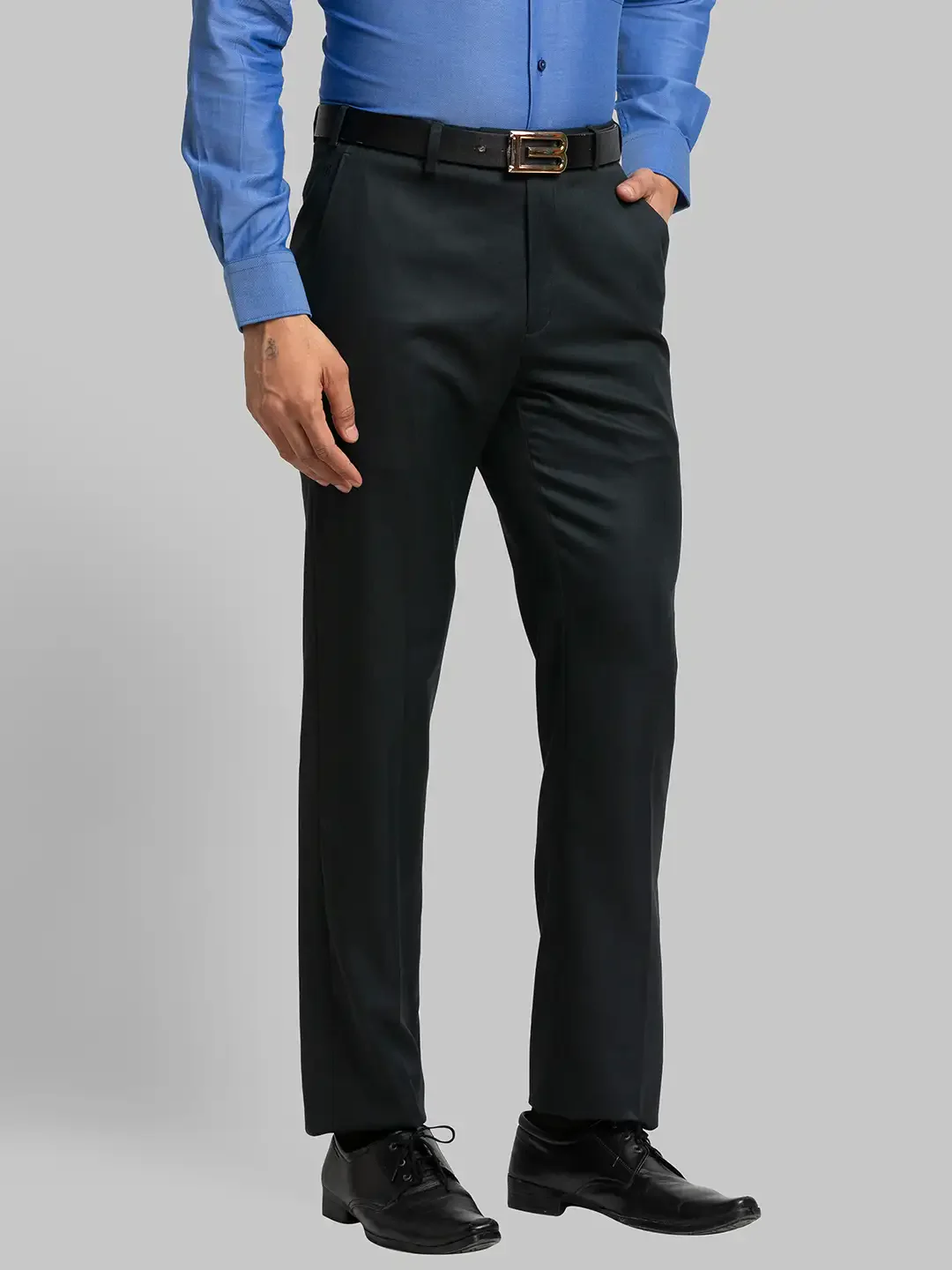 Men Grey Contemporary Fit Checks Polyester Blend Trouser - Image 2