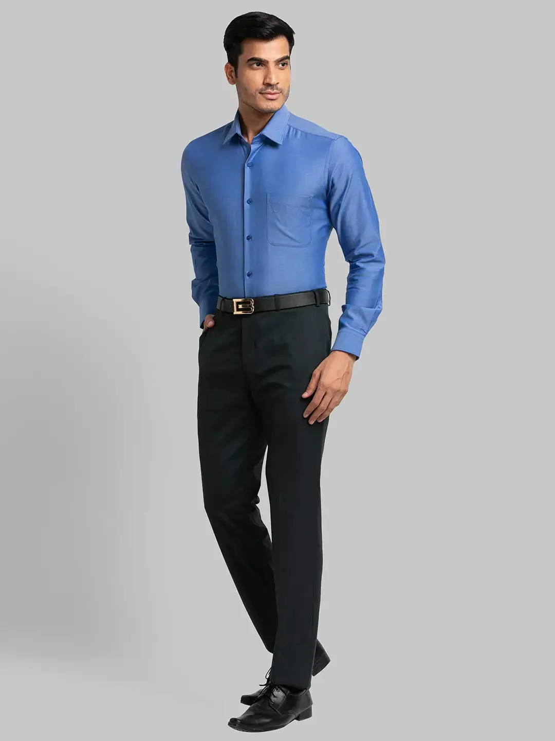 Men Grey Contemporary Fit Checks Polyester Blend Trouser - Image 5