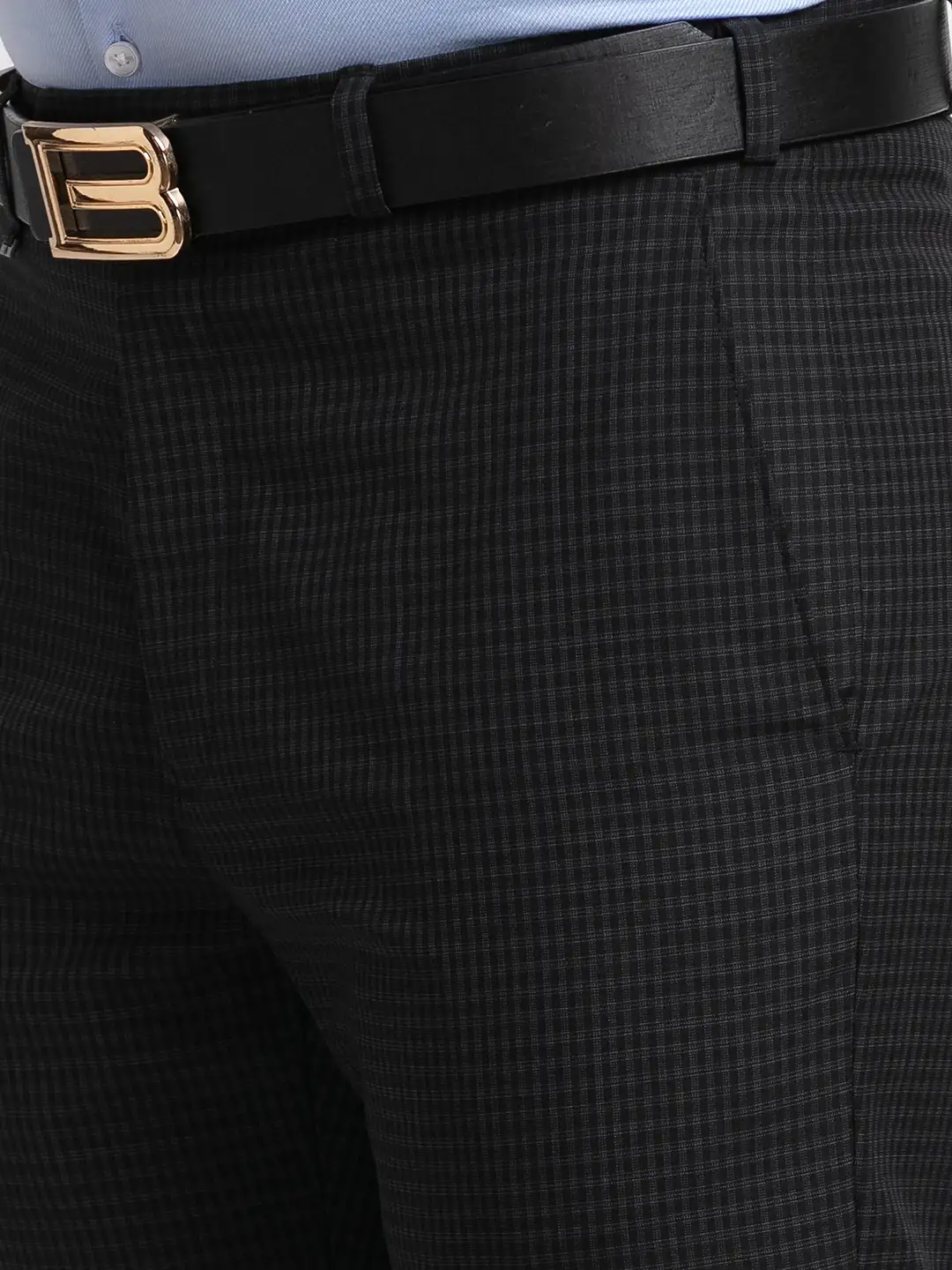 Men Grey Contemporary Fit Checks Polyester Blend Trouser - Image 5