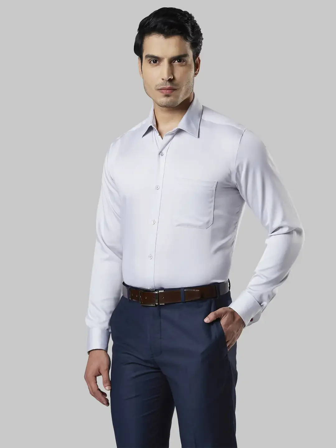 Men Grey Contemporary Fit Cotton Shirts - Image 3