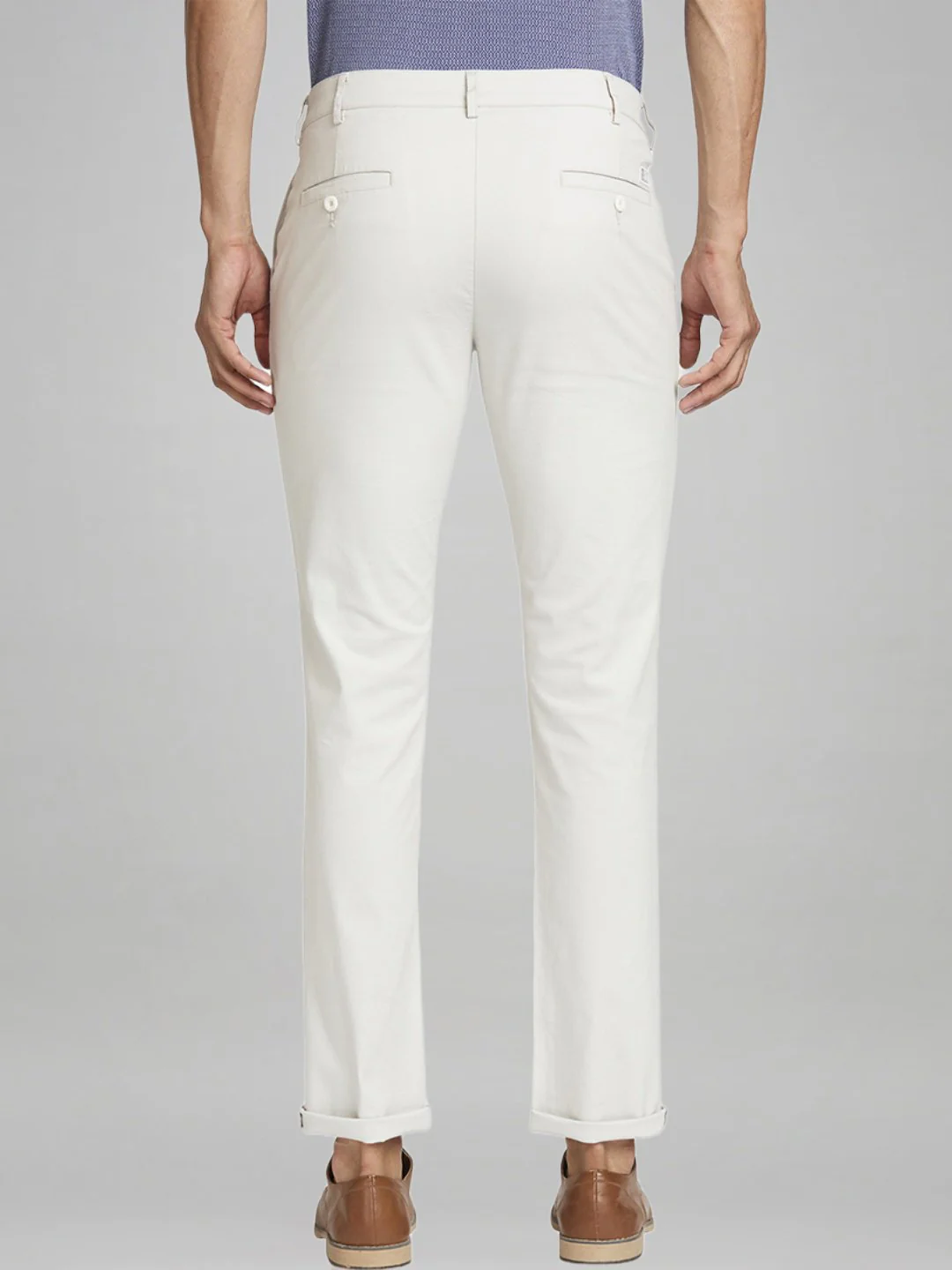 Men Grey Contemporary Fit Dobby Cotton Blend Trouser - Image 3