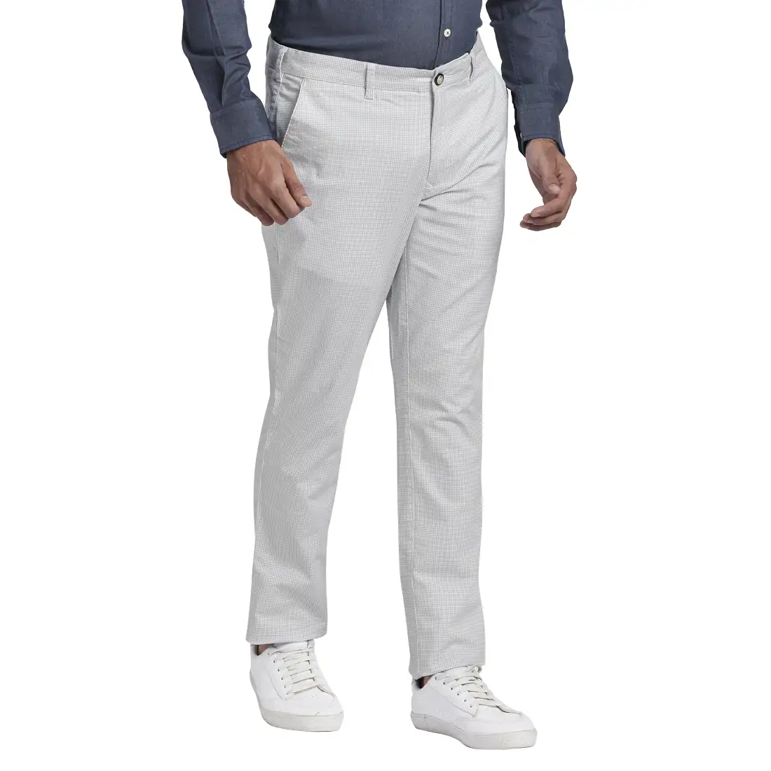 Men Grey Contemporary Fit Print Cotton Blend Trouser - Image 2
